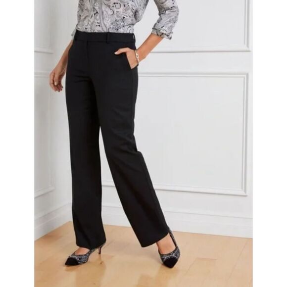 Talbots Windsor Curvy Black Linen Pants Wide Leg Breezy Polished Essential 12P - Picture 1 of 9